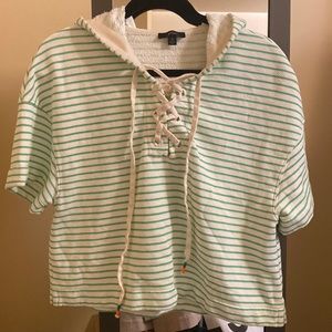 J.Crew White Green Striped Short Sleeve Terry Sweatshirt